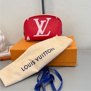 Louis Vuitton Red and White Large LV Monogram Cosmetic Pouch